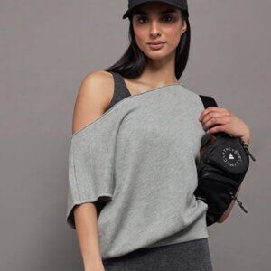 Carbon38 Short Sleeve Off Shoulder Sweatshirt French Terry Heather Gray S $138